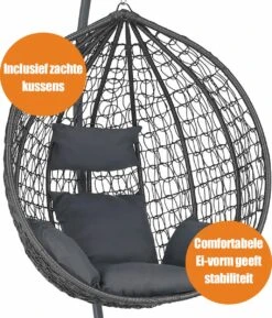 Bircim Hangstoel Ei/Egg-Vorm Met Dikke Kussens - Voor Binnen En Buiten - Incl. Standaard, Onderstel & Kussens - Antraciet 9 Bircim Hangstoel Ei/Egg-Vorm Met Dikke Kussens - Voor Binnen En Buiten - Incl. Standaard, Onderstel & Kussens - Antraciet -Tuin- En Buitenwinkels 1027x1200 1