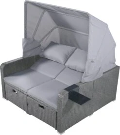 Polyrattan Patio Rieten Meubels Set Voor 2 Personen-Outdoor Rattan Sofa Set Met Intrekbare Luifel-lounge Bank-PE Rotan Loveseat Voor Achtertuin Veranda Tuin Zwembad Balkon-grijs -Tuin- En Buitenwinkels 1067x1200