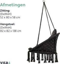 Vita5 Macramé Hangstoel - Voor Binnen En Buiten - Zonder Standaard - Incl. Kussen, Boekenvak En Beschermhoes - Tot 150kg - Zwart -Tuin- En Buitenwinkels 1124x1200 1