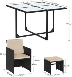 Tuinmeubelset - Tuinset 4 6 8 Persoons - Eettafel En Stoelen - Set Van 9 - Terras - Tuintafel - Salontafel Met Glazen Oppervlak - Zwart Beige -Tuin- En Buitenwinkels 1127x1200 1