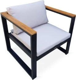 Loungeset 5 Plaatsen Van Aluminium En Eucalyptus – NAZCA – Antraciet Structuur, Lichtgrijs Kussens -Tuin- En Buitenwinkels 1145x1200 3