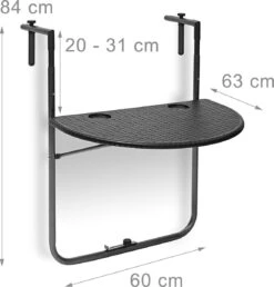 Relaxdays Balkontafel Inklapbaar, Balkon Tafel Rotan, Hangtafel Reling - Zwart -Tuin- En Buitenwinkels 1149x1200 3