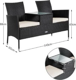Casaria Polyrattan Tuinbank - Incl. Kussen - 143x55x88 Cm Zwart -Tuin- En Buitenwinkels 1150x1200 1
