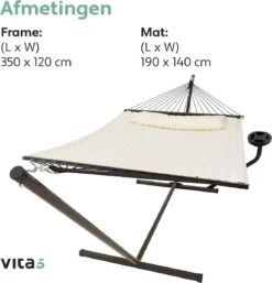 Vita5 Hangmat Met Standaard En Spreidstok – 2 Persoons – Incl. Bekerhouder - Afneembaar Kussen – Uv-bestendig – Beige -Tuin- En Buitenwinkels 1152x1200