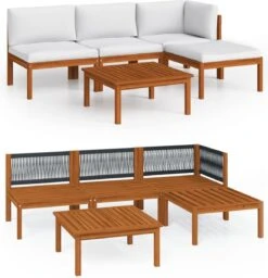 Decoways - 5-delige Loungeset Met Kussens Massief Acaciahout Crèmekleurig -Tuin- En Buitenwinkels 1157x1200