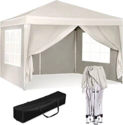 Waterdichte Partytent 3x3 Meter Opvouwbaar Met Zijwanden- Paviljoen Met Zijpanelen - Easy Up - Pop-up Tent Met Haringen, Touw En Anti Slip Poten