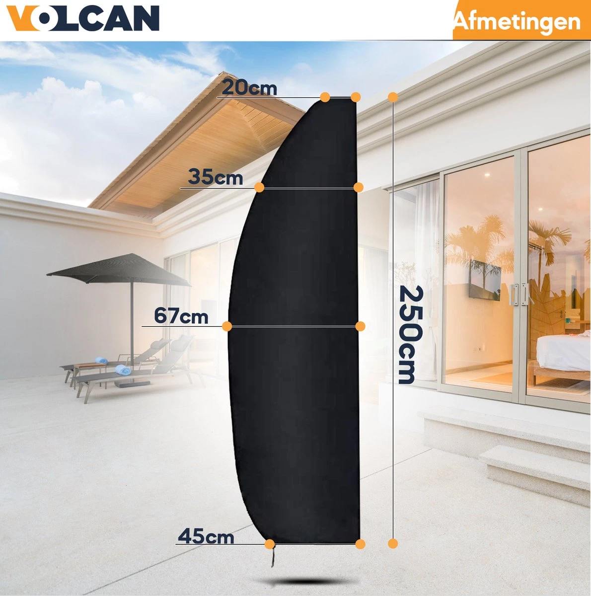 Volcan Parasolhoes Voor Zweefparasol - Tot 300cm - Waterdicht - Oxford 420D - Met Rits, Trekkoord En Stok - Zwart 7 Volcan Parasolhoes Voor Zweefparasol - Tot 300cm - Waterdicht - Oxford 420D - Met Rits, Trekkoord En Stok - Zwart - Afbeelding 7