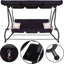 Springos Schommelbank | Linda-Schommel | 3-zits | Waterafstotend | Inclusief 2 Kussens | Verstelbare Luifel | 162 X 200 X 120 Cm | Zwart -Tuin- En Buitenwinkels 1194x1200 2