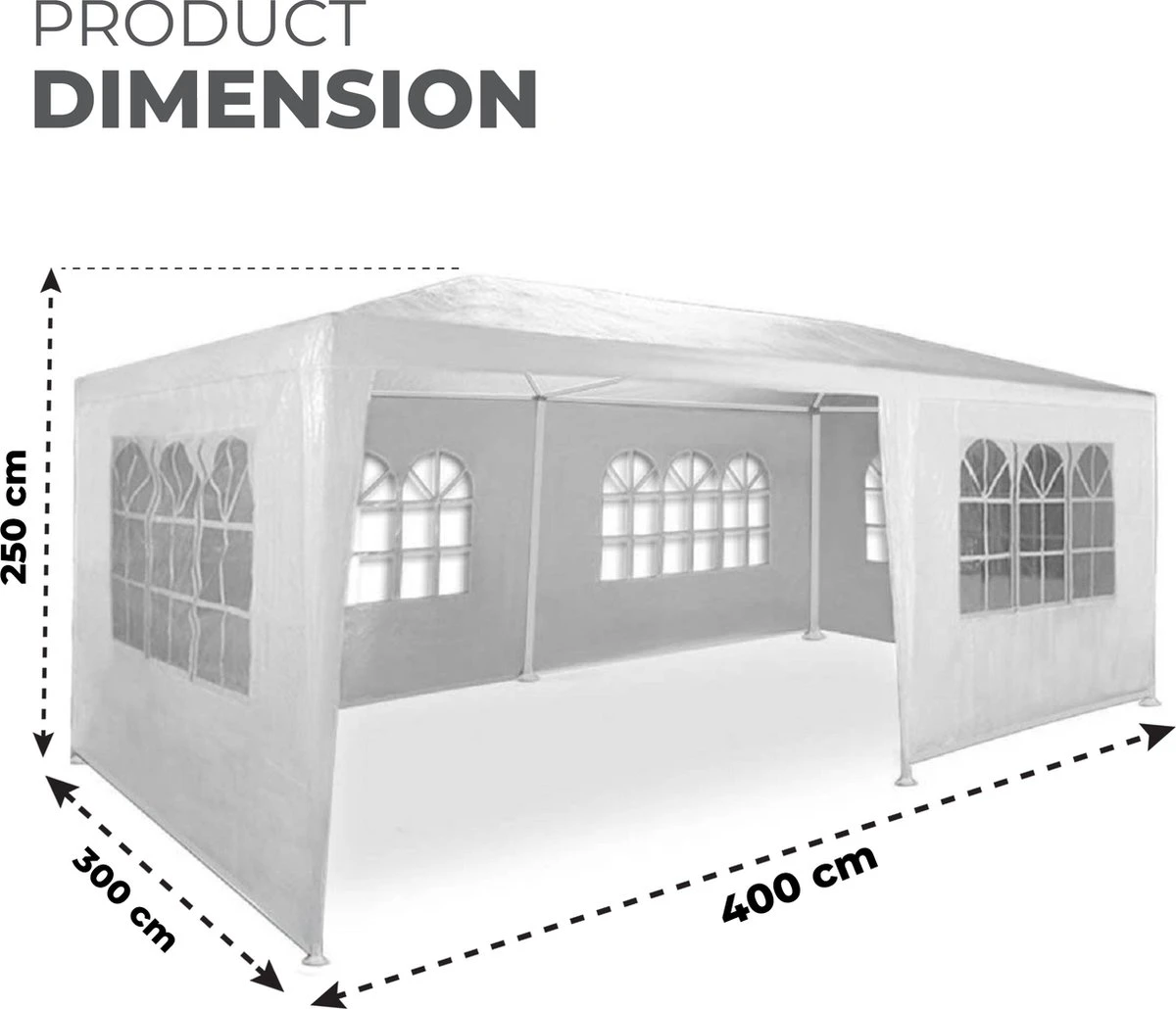 MaxxGarden Partytent - Paviljoen - 300 X 600 X 250 Cm - Met Zijwanden - Waterdicht Pro - 32mm Buizen – Wit 4 MaxxGarden Partytent - Paviljoen - 300 X 600 X 250 Cm - Met Zijwanden - Waterdicht Pro - 32mm Buizen – Wit - Afbeelding 4