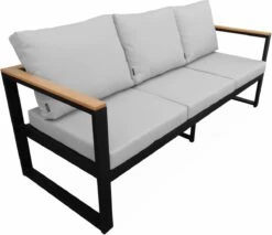 Loungeset 5 Plaatsen Van Aluminium En Eucalyptus – NAZCA – Antraciet Structuur, Lichtgrijs Kussens -Tuin- En Buitenwinkels 1200x1035 1