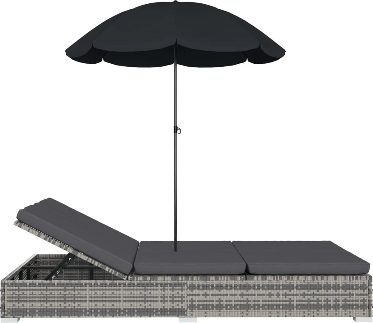 Prolenta Premium - Loungebed Met Parasol Poly Rattan Grijs 4 Prolenta Premium - Loungebed Met Parasol Poly Rattan Grijs - Afbeelding 4