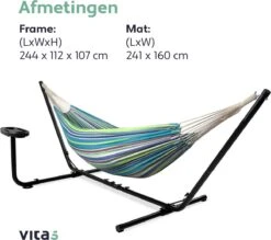 Vita5 Hangmat Met Standaard – 2 Persoons – Incl. Bekerhouder – 205kg Draaggewicht – Groen/Blauw -Tuin- En Buitenwinkels 1200x1063 1