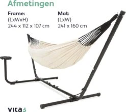 Vita5 Hangmat Met Standaard – 2 Persoons – Incl. Bekerhouder – 205kg Draaggewicht – Beige/Wit -Tuin- En Buitenwinkels 1200x1068
