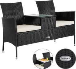 Casaria Polyrattan Tuinbank - Incl. Kussen - 143x55x88 Cm Zwart -Tuin- En Buitenwinkels 1200x1101 1