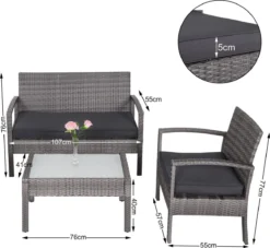 Casaria Polyrattan Loungeset – 2 Stoelen 1 Bank 1 Tafel - Antraciet -Tuin- En Buitenwinkels 1200x1104 3
