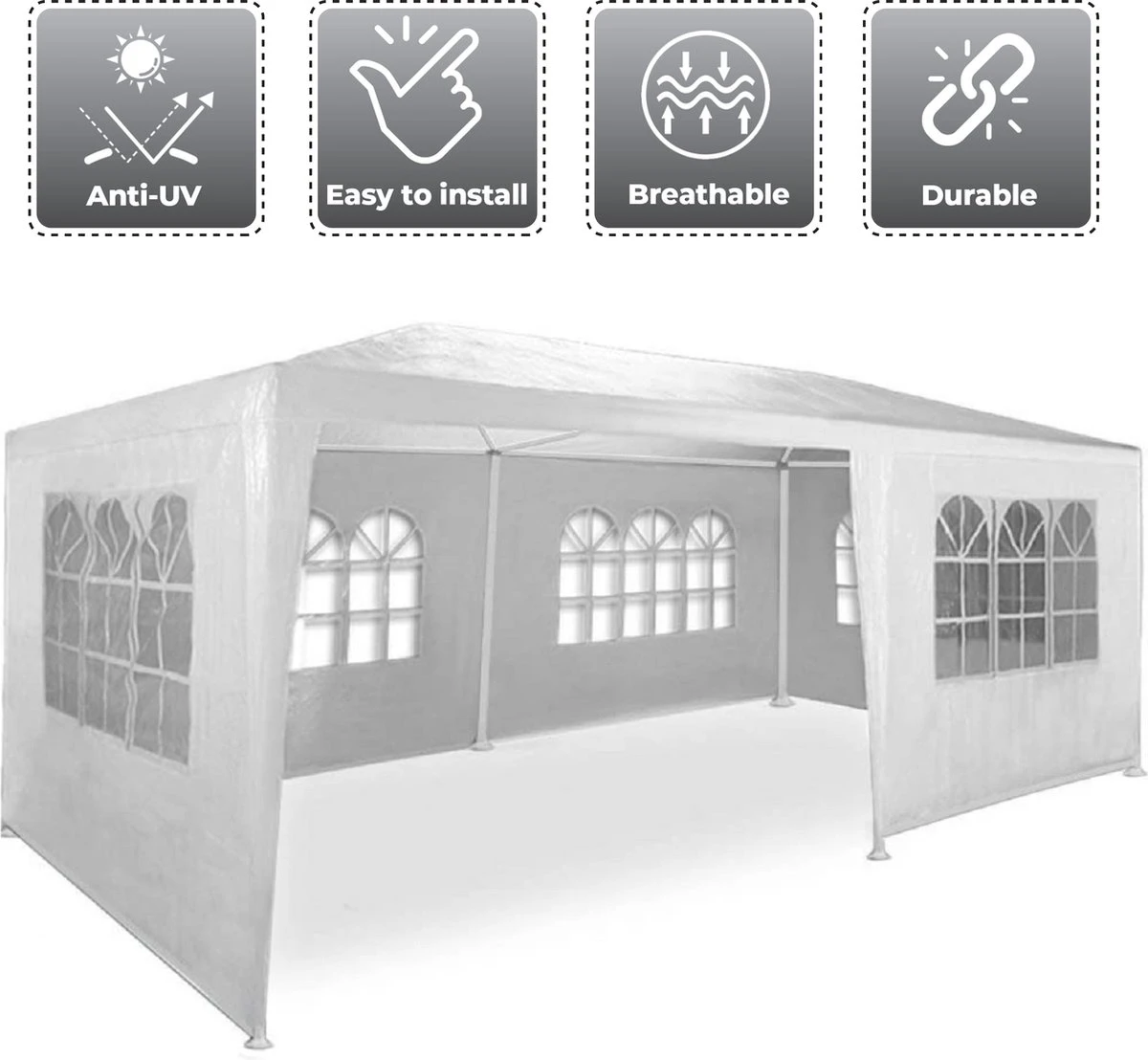 MaxxGarden Partytent - Paviljoen - 300 X 600 X 250 Cm - Met Zijwanden - Waterdicht Pro - 32mm Buizen – Wit 6 MaxxGarden Partytent - Paviljoen - 300 X 600 X 250 Cm - Met Zijwanden - Waterdicht Pro - 32mm Buizen – Wit - Afbeelding 6