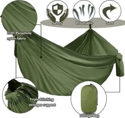 IBright Hangmat XXL - Complete Set – Incl. Karabijnhaken En Riemen - Tot 200 Kg - 270x140cm - Leger Groen -Tuin- En Buitenwinkels 1200x1134 5