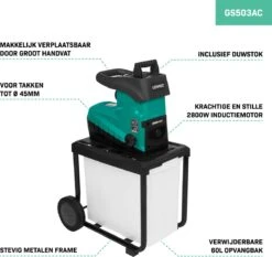 VONROC Stille Hakselaar/Shredder 2800W – Voor Takken Tot Ø45mm – Incl. 60L Opvangbak & Duwstok -Tuin- En Buitenwinkels 1200x1134 6