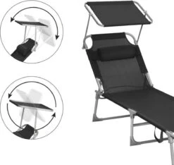 Ligstoel Met Hoofdsteun En Zon Bescherming Verstelbare Rugleuning Inklapbaar Donker Grijs Ligbed Tuin -Tuin- En Buitenwinkels 1200x1137