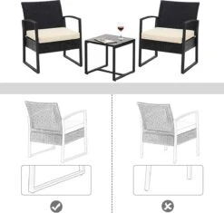 Songmics Tuinmeubelset, 3-delige Set, Van Polyrotan, Voor Outdoor, Terras, Balkon, Tuin, Eenvoudige Montage, Bijzettafel En 2 Stoelen, Zwart-beige -Tuin- En Buitenwinkels 1200x1143 5