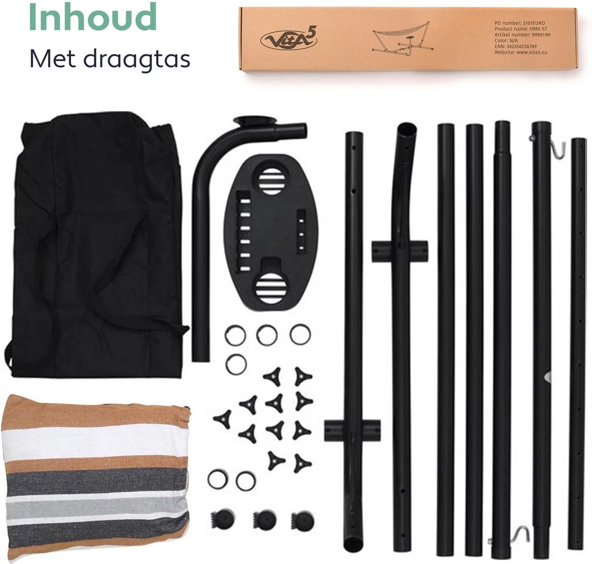 Vita5 Hangmat Met Standaard – 2 Persoons – Incl. Bekerhouder – 205kg Draaggewicht – Blauw/Wit/Bruin 9 Vita5 Hangmat Met Standaard – 2 Persoons – Incl. Bekerhouder – 205kg Draaggewicht – Blauw/Wit/Bruin - Afbeelding 9