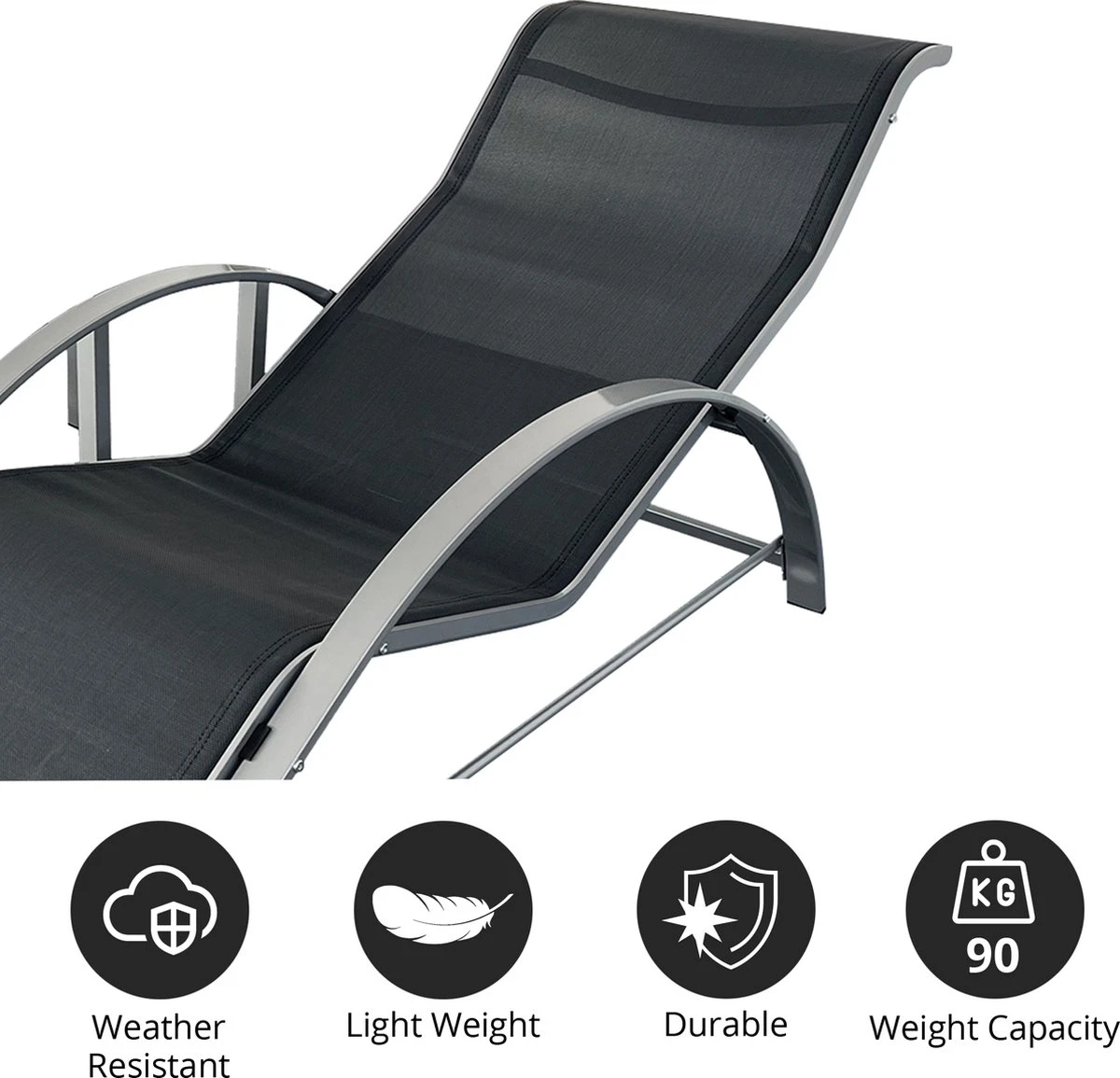 MaxxGarden Ligbed Set - 2 Stuks Zwart - Met Tafel - Sun Loungers - Loungebed 7 MaxxGarden Ligbed Set - 2 Stuks Zwart - Met Tafel - Sun Loungers - Loungebed - Afbeelding 7