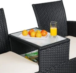 Casaria Polyrattan Tuinbank - Incl. Kussen - 143x55x88 Cm Zwart -Tuin- En Buitenwinkels 1200x1155