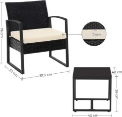 Songmics Tuinmeubelset, 3-delige Set, Van Polyrotan, Voor Outdoor, Terras, Balkon, Tuin, Eenvoudige Montage, Bijzettafel En 2 Stoelen, Zwart-beige -Tuin- En Buitenwinkels 1200x1157 6