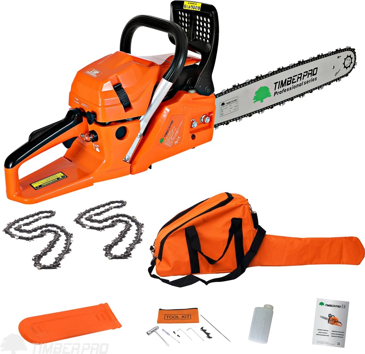 TIMBERPRO - Kettingzaag – Benzine - 62 Cc - Zwaardlengte 50 Cm - Transportzak - 2e Ketting 3 TIMBERPRO - Kettingzaag – Benzine - 62 Cc - Zwaardlengte 50 Cm - Transportzak - 2e Ketting - Afbeelding 3