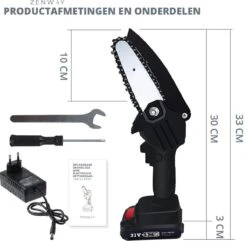 Zenway - Mini Kettingzaag - Snoeizaag - Kettingzaag - Kettingzaag Elektrisch Met 1 Accu- Inclusief Koffer - 1 Extra Accu - Zwart -Tuin- En Buitenwinkels 1200x1169 6