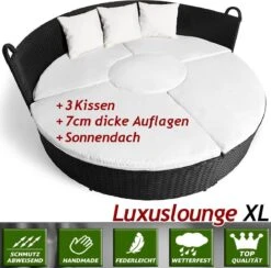 Casaria Polyrattan Zonne-Eiland Ø185cm – Incl. Kussens - Zwart Crème -Tuin- En Buitenwinkels 1200x1184 2