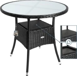 Casaria Polyrattan Bijzettafel 80cm Rond - 5mm Veiligheidsglas – Zwart -Tuin- En Buitenwinkels 1200x1185 2