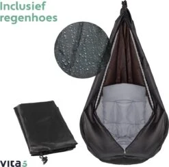 Vita5 Macramé Hangstoel - Voor Binnen En Buiten - Zonder Standaard - Incl. Kussen, Boekenvak En Beschermhoes - Tot 150kg - Grijs -Tuin- En Buitenwinkels 1200x1185