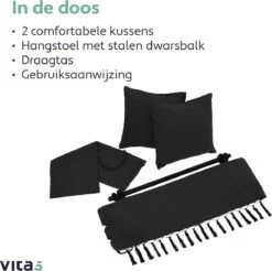 Vita5 XXL Hangstoel - Binnen&Buiten Hangnest - Incl. 2 Kussens En Boekenvak - Volwassenen&Kinderen - Hangmatstoel Tot 225kg - Zwart 21 Vita5 XXL Hangstoel - Binnen&Buiten Hangnest - Incl. 2 Kussens En Boekenvak - Volwassenen&Kinderen - Hangmatstoel Tot 225kg - Zwart -Tuin- En Buitenwinkels 1200x1194