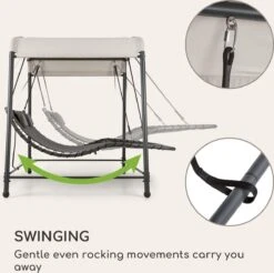 Blumfeldt Palermo Schommelbank - Hollywoodschommel 130 X 207 Cm - Ligbed Met Dak - Schommelstoel Voor 2 Personen - Tuinbank Inclusief Nekkussens - Stalen Frame En Polyester Dak - Grijs -Tuin- En Buitenwinkels 1200x1197 5