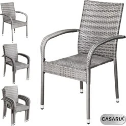 Casaria Polyrattan Tuinstoelen – 4 Stuks Stapelbaar – Grijs -Tuin- En Buitenwinkels 1200x1198 4