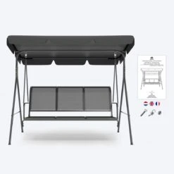 LifeGoods Schommelbank - 3-zits - Tot 250KG - Kantelbaar Dak - UV-bestendig Zonnescherm - 172x104x162cm - Grijs 16 LifeGoods Schommelbank - 3-zits - Tot 250KG - Kantelbaar Dak - UV-bestendig Zonnescherm - 172x104x162cm - Grijs -Tuin- En Buitenwinkels 1200x1200 100
