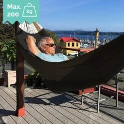 Dubbele Hangmat Zwart Met Spreidstok - 1 Of 2 Persoons - Lig Oppervlak 190x150cm - Lengte 260cm -Tuin- En Buitenwinkels 1200x1200 1029