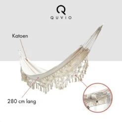 QUVIO Hangmat Voor In De Tuin - Tuinstoelen - Reishangmat Voor Camping, Outdoor En Reizen - Hamock - Katoen Ademend - Maximale Belasting Van 250KG - Lig Oppervlak Van 180 Cm - Geschikt Voor 1 Persoon - Beige -Tuin- En Buitenwinkels 1200x1200 1036