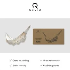 QUVIO Hangmat Voor In De Tuin - Tuinstoelen - Reishangmat Voor Camping, Outdoor En Reizen - Hamock - Katoen Ademend - Maximale Belasting Van 250KG - Lig Oppervlak Van 180 Cm - Geschikt Voor 1 Persoon - Beige -Tuin- En Buitenwinkels 1200x1200 1040