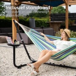 Vita5 Hangmat Met Standaard – 2 Persoons – Incl. Bekerhouder – 205kg Draaggewicht – Groen/Blauw -Tuin- En Buitenwinkels 1200x1200 1051