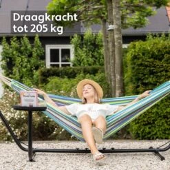 Vita5 Hangmat Met Standaard – 2 Persoons – Incl. Bekerhouder – 205kg Draaggewicht – Groen/Blauw -Tuin- En Buitenwinkels 1200x1200 1054