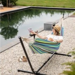 Vita5 Hangmat Met Standaard – 2 Persoons – Incl. Bekerhouder – 205kg Draaggewicht – Groen/Blauw -Tuin- En Buitenwinkels 1200x1200 1057