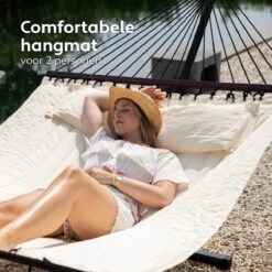 Vita5 Hangmat Met Standaard En Spreidstok – 2 Persoons – Incl. Bekerhouder - Afneembaar Kussen – Uv-bestendig – Beige -Tuin- En Buitenwinkels 1200x1200 1060