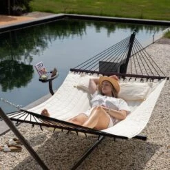 Vita5 Hangmat Met Standaard En Spreidstok – 2 Persoons – Incl. Bekerhouder - Afneembaar Kussen – Uv-bestendig – Beige -Tuin- En Buitenwinkels 1200x1200 1066