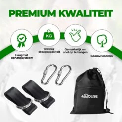 4House Ophang Koord Voor Hangmat, Hangstoel / Schommel - Hangmat Bevestigingsset Inclusief Haken - Karabijnhaak - Hangmat Standaard -Schommelophangset - Hangmat Ophangsysteem -150cm - Tot 1000kg - Boomvriendelijke Hangmat Ophangset - Set Van 2Stuks -Tuin- En Buitenwinkels 1200x1200 1079