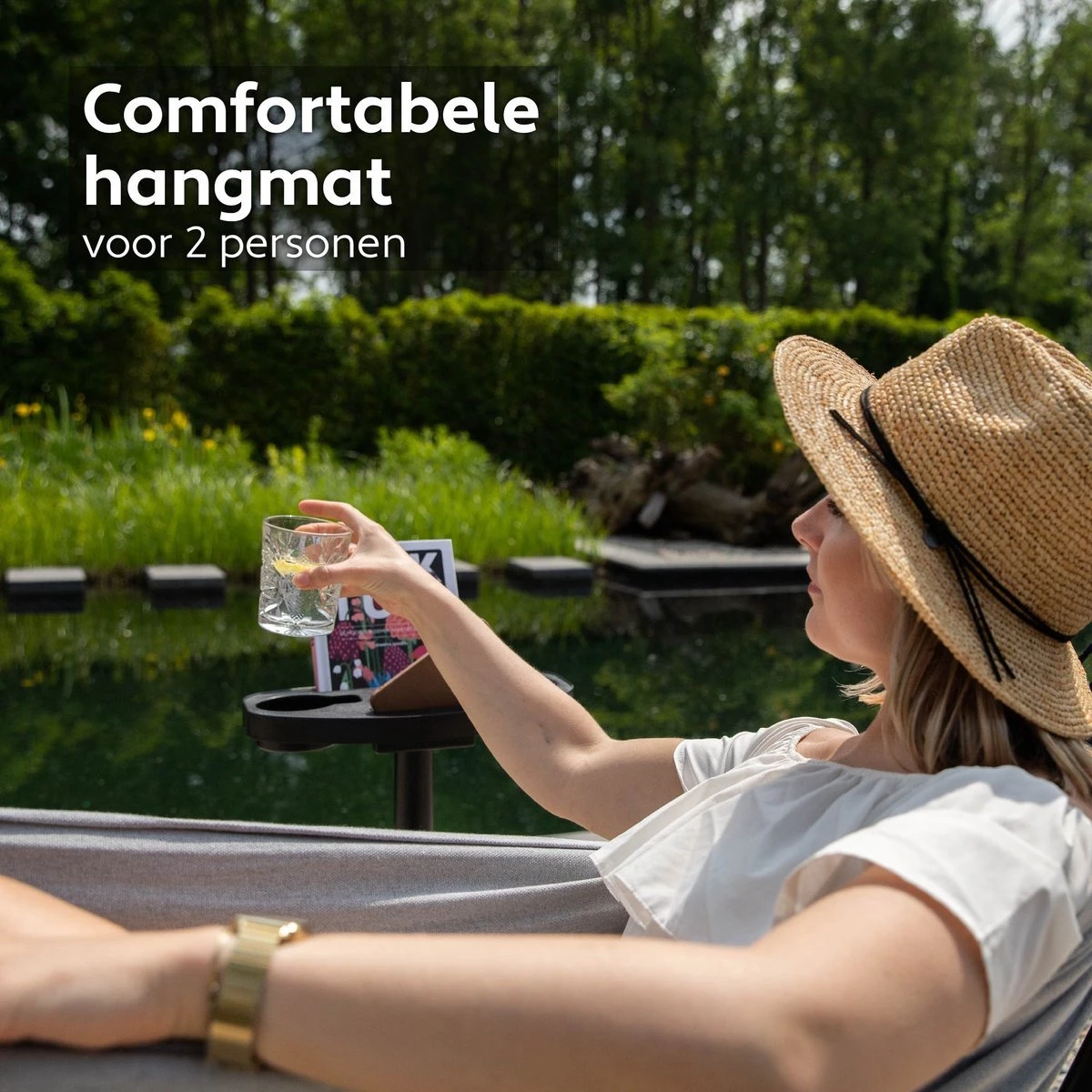 Vita5 Hangmat Met Standaard – 2 Persoons – Incl. Bekerhouder – 205kg Draaggewicht – Grijs 4 Vita5 Hangmat Met Standaard – 2 Persoons – Incl. Bekerhouder – 205kg Draaggewicht – Grijs - Afbeelding 4