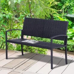 Outsunny Polyrotan Tuinbank 2-zits Parkbank Bank Staal Zwart 867-022 -Tuin- En Buitenwinkels 1200x1200 118