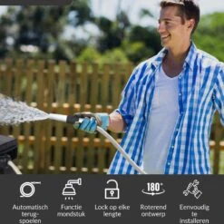 Buxibo - Wandslangenbox 20 Meter + 2 Meter - Tuinslang Met Haspel - 9 Sproei Standen - Slangenhouder 180° Draaibaar - Tuinslanghaspel Zwart+ Gratis Sproeier - Zwart -Tuin- En Buitenwinkels 1200x1200 1525