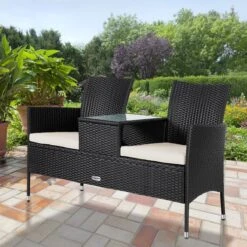 Casaria Polyrattan Tuinbank - Incl. Kussen - 143x55x88 Cm Zwart -Tuin- En Buitenwinkels 1200x1200 171